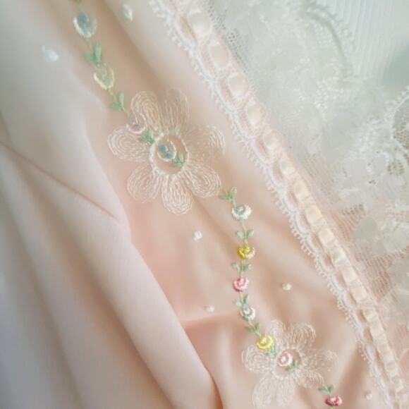 Vtg Shadowline Nightgown Womens Small Pink Wrap Lace Embroidered Lingerie Sheer - Picture 3 of 8